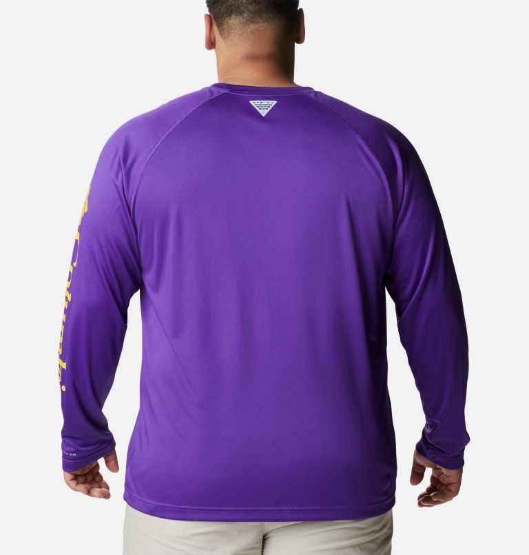 Men's Columbia Collegiate PFG Terminal Tackle Long Sleeve - LSU Sweatshirts Purple | Plus Size CA-BC361